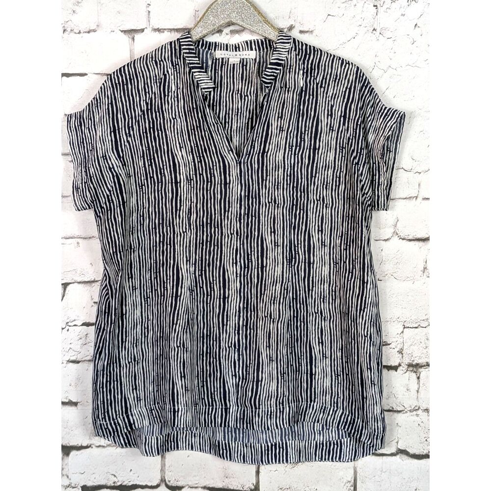 LOYAL HANA Nursing Maternity Tunic Pockets Lightweight Navy White Print Large
